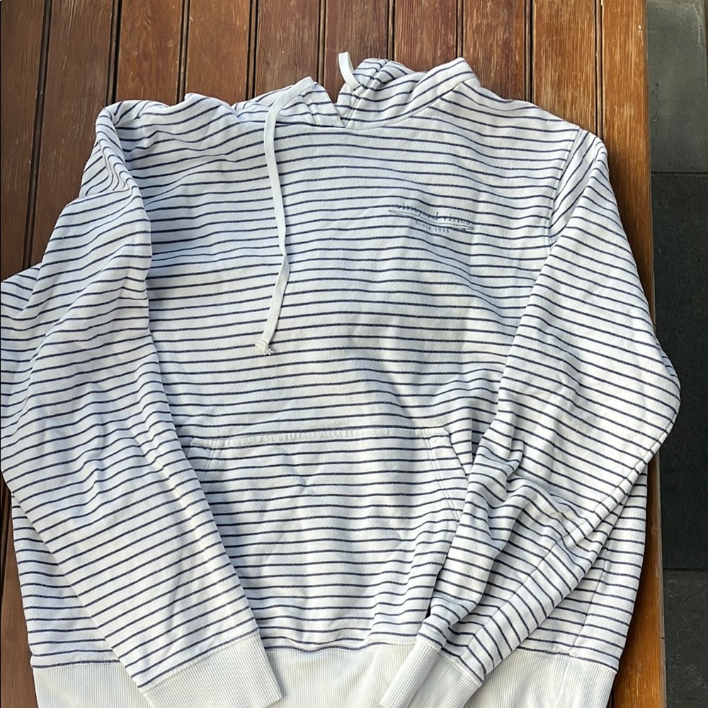 Vineyard Vines Blue and White French Terry Striped Hoodie